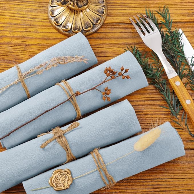 Socomi Cloth Napkins Grey Blue Fall Thanksgiving Washable Reusable Bulk Linen Cotton Napkins Set of 10 17"x17" for Wedding Party Bridal Baby Shower Birthday Dining Table Decorations