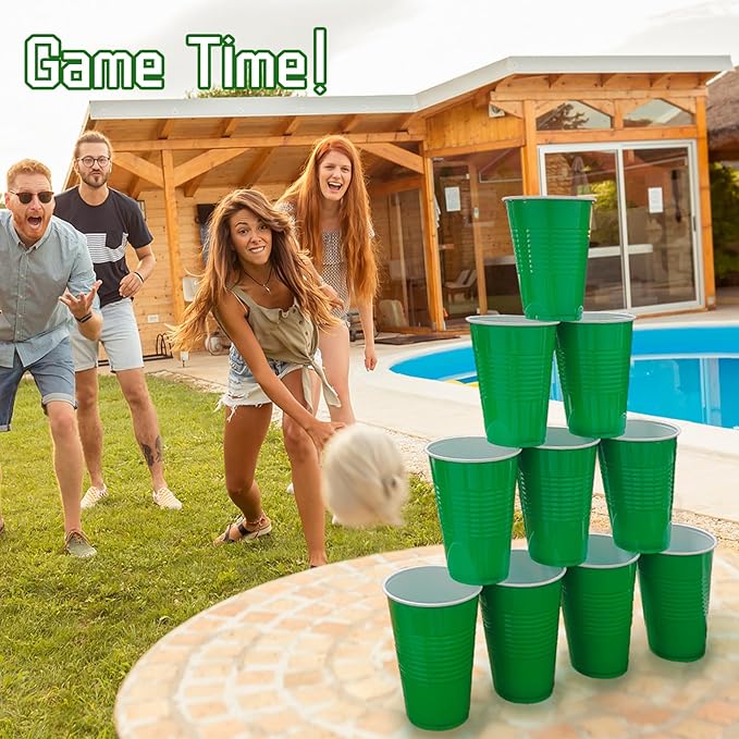 200 Count Green Plastic Cups - Green Disposable Cups for Party Birthday Picnics Christmas (16 oz)