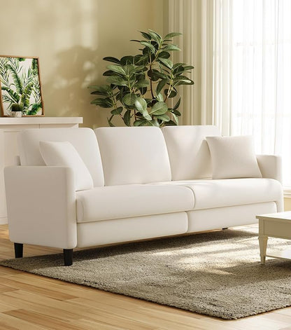 83" Couches for Living Room, Comfy Sofas for Living Room, Teddy Sofa Couch, Tool-Free Setup Loveseat Sofa, All-Wood Love Seat Couches, Small Couch 2 Pillows Included, Cream White