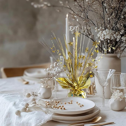12 Pack Metallic Gold Foil Spray Centerpieces Stars Brust Table Centerpieces for Wedding Birthday Anniversary Holiday Party Decor, Metallic Star Balloon Wights for Party, Table Decor for Party
