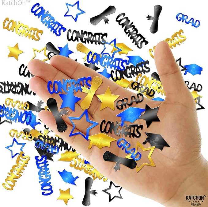 KatchOn, Gold and Black Graduation Confetti 2025 - Pack of 1300 | Grad Confetti Class of 2025 | Grad Table Decorations 2025 | Blue and Gold Graduation Decorations