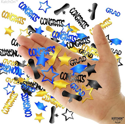 KatchOn, Gold and Black Graduation Confetti 2025 - Pack of 1300 | Grad Confetti Class of 2025 | Grad Table Decorations 2025 | Blue and Gold Graduation Decorations