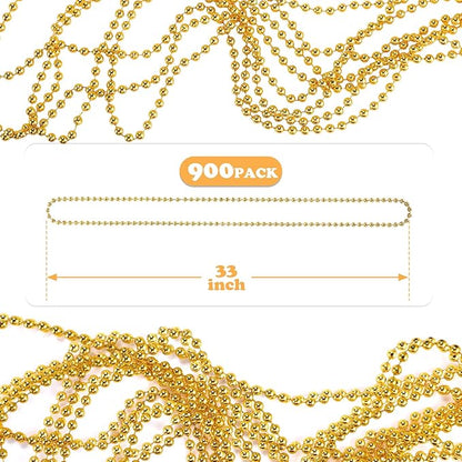 900 PCS Gold Bead Necklace, 33 Inch Mardi Gras Christmas Beads, Bulk Metallic Party Beads for Mardi Gras Parade, St Patricks Day, Wedding, Birthday, Pirate Party, Carnival Party Favors
