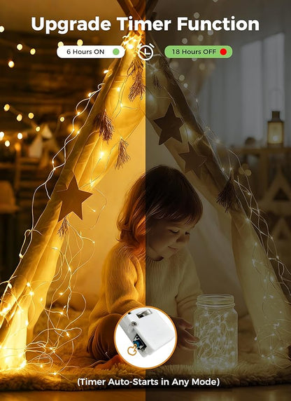 btfarm Fairy Lights Battery Operated with Timer, 12 Pack 3 Modes Twinkle String Light Indoor, 2M 20LED Waterproof Mini Bulk Lights Silver Wire for Mason Jars Christmas Bedroom Centerpiece, Warm White