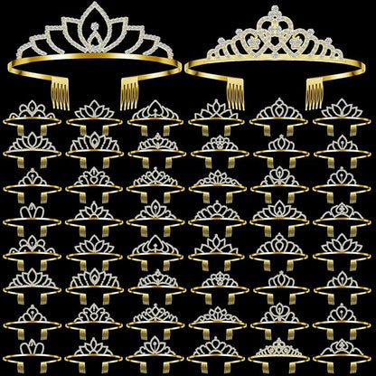 Riceshoot 50 Pcs Tiara Crowns Bulk for Women Crystal Princess Tiara Queen Rhinestone Crown with Comb Silver Bridal Wedding Headband for Women Prom Birthday Party Hair Accessory