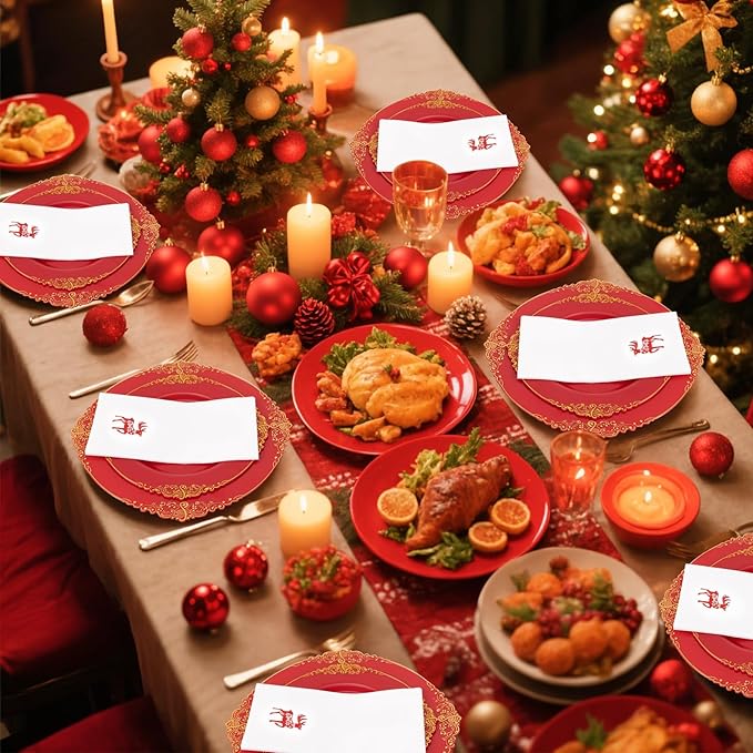 50 Pack Christmas Deer Paper Napkins - Christmas Red Dinner Napkins - Cloth-like Disposable Hand Towels for Xmas Holiday Table Bathroom Decor Party