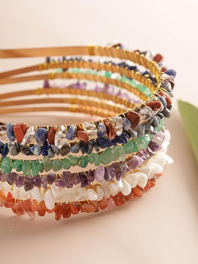 MINACHI Handcrafted Gold-Tone Hairband with Colorful Mixed Stones, Boho Bridal Accessories, Jewelry Gift for Women