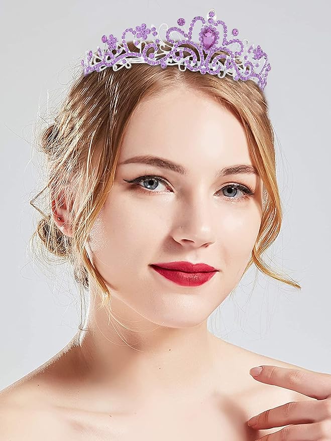 COCIDE Tiara Crowns Crystal Headband Princess Rhinestone Crown with Combs Bride Headbands Bridal Wedding Prom Birthday Party Hair Accessories Jewelry for Women and Girls (O LIGHT PURPLE)