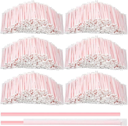 Hoolerry 2000 Pcs 8 Inch Plastic Straws Disposable Individually Wrapped Drinking Straight Long Straws, 0.24" Wide, for Hot and Cold Beverages (Pink)