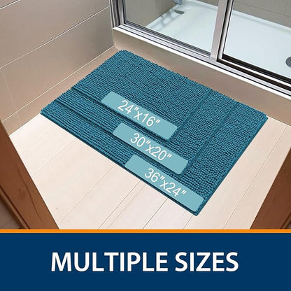 Smiry Luxury Chenille Bathroom Rugs 30x20, Extra Soft and Absorbent Shaggy Bath Mat, Machine Washable, Non-Slip Plush Carpet Runner for Tub, Shower, and Floor, Home Decor Accessories, Peacock Blue