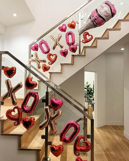 6 Pcs Red Heart Shaped Balloons Red Letters XOXO Valentine Balloons for Valentines Day Bridal Shower Wedding Party Decorations