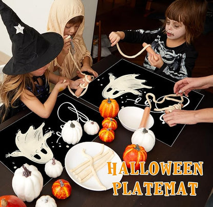 Funny Halloween Placemats Set of 4, 12x18 Inch Boo Decorative Table Mats, Washable Heat Resistant Place Mats for Kitchen Dining Table, Halloween Themed Decoration for Home-B03