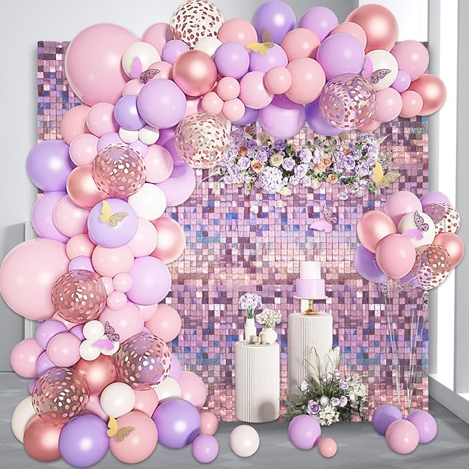 48 PCS Light Pink Shimmer Wall Backdrop, Laser Square Sequin Photo Backdrops Panel, Glitter Wall Background for Birthdays, Weddings, Halloween, Engagements, Disco Bachelorette Party Decoration (6x8FT)