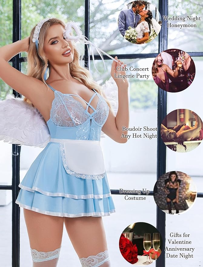 Avidlove Sexy Maid Lingerie for Women Halloween Outfit French Maid Costume Babydoll Lingerie Dress Cosplay Lingeries