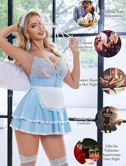 Avidlove Sexy Maid Lingerie for Women Halloween Outfit French Maid Costume Babydoll Lingerie Dress Cosplay Lingeries