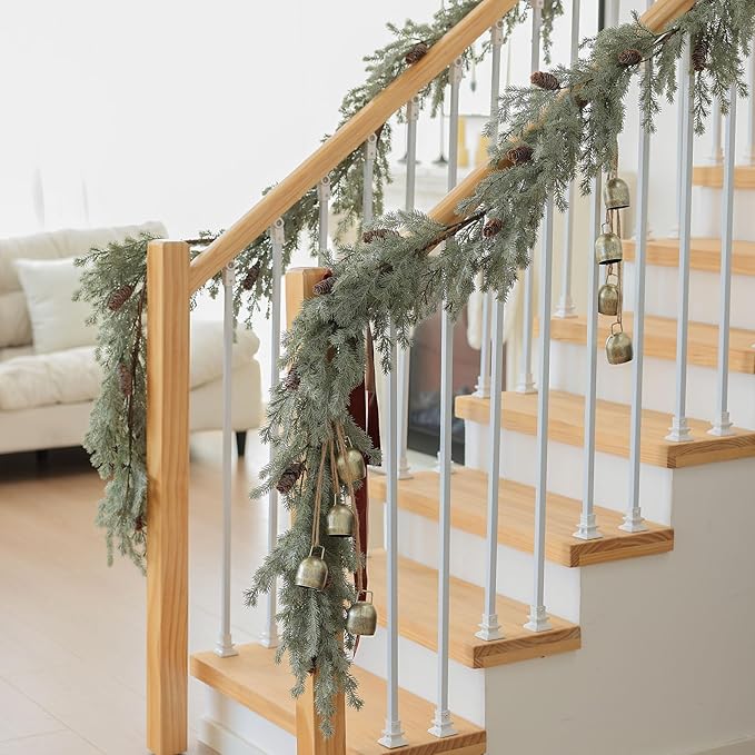 MIZII Christmas Garlands 6 Feet Artificial Pine Garland with Pinecone Real Touch Pines Vine Greenery Garland Christmas Decorations for Xmas Fireplace Mantle Home Decor Indoor Outdoor (White Pine)