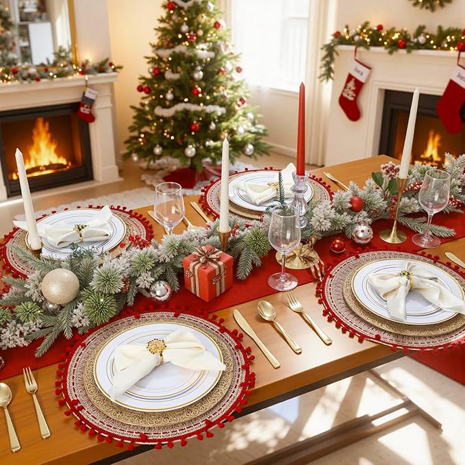 350 Pieces White and Gold Plastic Plates - 50 Guest Thanksgiving Dinnerware Set Include 100 Plates, 50 Plastic Silverware, 50 Napkins and 50 Cups for Thanksgiving