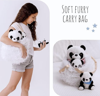 Perfectto Design Panda Stuffed Animal Bear Plush Toy for Girls 5 PCS Set - Mommy, 2 Babies, Bag, Blanket stuffies 3 4 5 Year Old Girl, Little Girls Birthday, Christmas Age 3-9