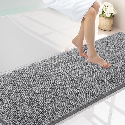 Smiry Luxury Chenille Bathroom Rugs 70x24, Extra Soft and Absorbent Shaggy Bath Mat, Machine Washable, Non-Slip Plush Carpet Runner for Tub, Shower, and Floor, Home Decor Accessories, Grey