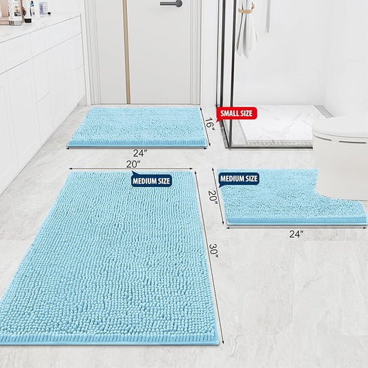 Smiry Luxury Chenille Bathroom Rugs 59x24, Extra Soft and Absorbent Shaggy Bath Mat, Machine Washable, Non-Slip Plush Carpet Runner for Tub, Shower, and Floor, Home Decor Accessories, Sky Blue
