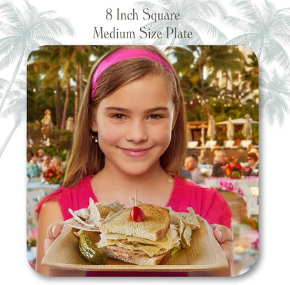 Disposable Palm Leaf Plates - 100 Pack - 8 Inch Square - Compostable & Biodegradable - Heavy Duty, Eco-Friendly, Microwave Safe - Like Bamboo Plates - Perfect for Events & Parties