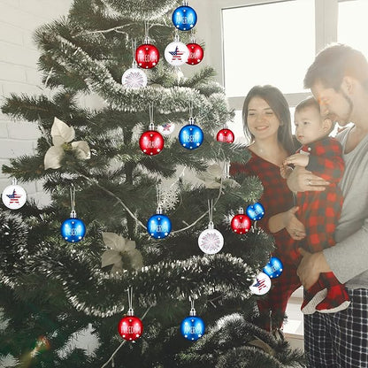 Aoriher 12 Pcs Christmas Ball Ornaments Patriotic Christmas Hanging Ornaments USA American Flag Ball Decor for Xmas Tree Party Holiday Decoration Outdoor Indoor
