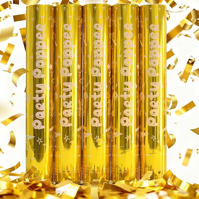 Gold Confetti Cannon Set 12 inch | 5-Pack Party Poppers for Weddings, Anniversary, Graduations, and Joyful Gatherings.