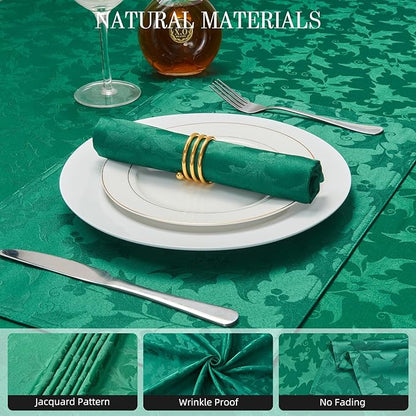 Cloth Napkins Set of 8 – Square Jacquard Floral Flowers Fabric Polyester Washable Reusable for Kitchen Dinner Dining Restaurants Wedding Party Banquet Table(Dark Green/17x17 Inch)