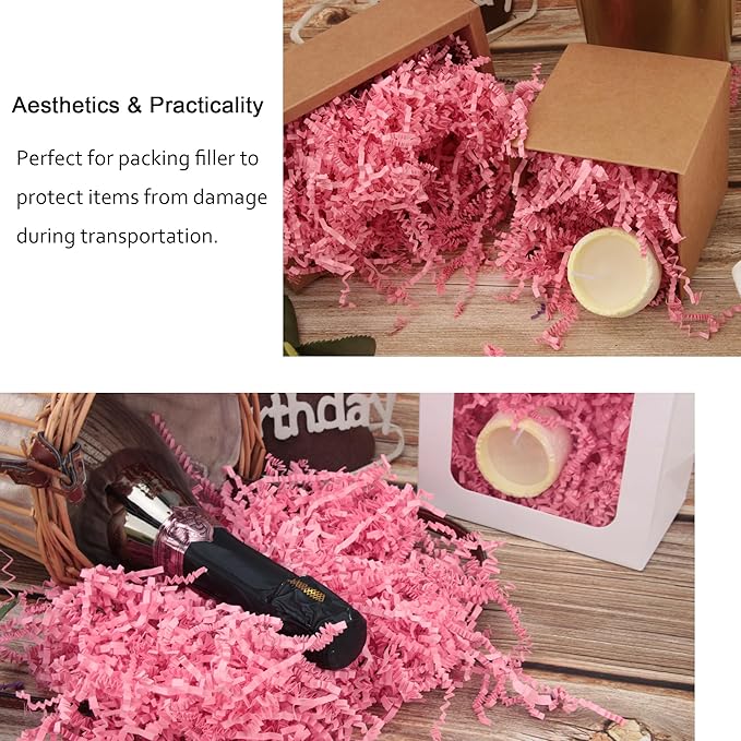 2 LB Pink Crinkle Paper Filler for Gift Baskets Bridesmaid Proposal Box Stuffers