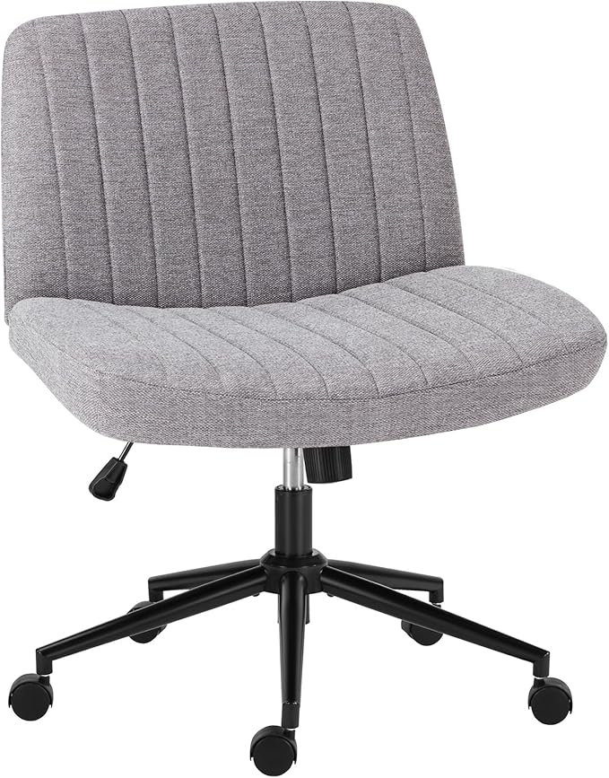 OLIXIS Criss Cross Chair with Wheels Wide Cross Legged Office Desk Vanity Chair Comfy Fabric Armless Adjustable Swivel for Home Computer Task Gray