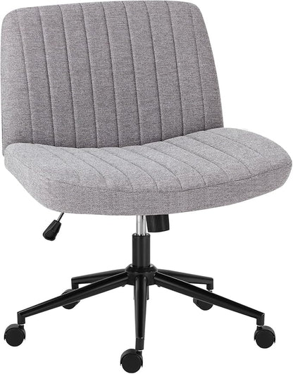 OLIXIS Criss Cross Chair with Wheels Wide Cross Legged Office Desk Vanity Chair Comfy Fabric Armless Adjustable Swivel for Home Computer Task Gray