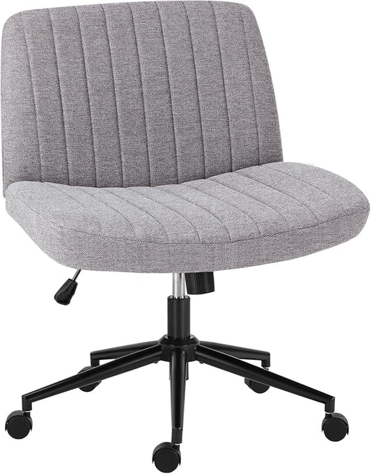 OLIXIS Criss Cross Chair with Wheels Wide Cross Legged Office Desk Vanity Chair Comfy Fabric Armless Adjustable Swivel for Home Computer Task Gray