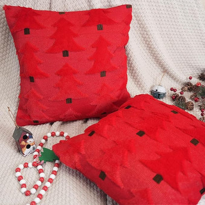 GEEORY Christmas Pillow Covers 24x24 Inch Set of 2, Christmas Decorations Xmas Tree Soft Plush Fluffy Faux Fur Decorative Throw Pillows Farmhouse Winter Cushion Case Red Brown GC035-24