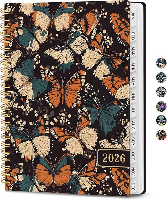 2026 Planner, Weekly and Monthly Planner for Women, Jan 2026 - Dec 2026 Pretty 2026 Calendar Planner with Monthly Tabs, Inner Pocket, Spiral Binding, Perfect for Office Home School - 6.3" x 8.5", Fluttering Night