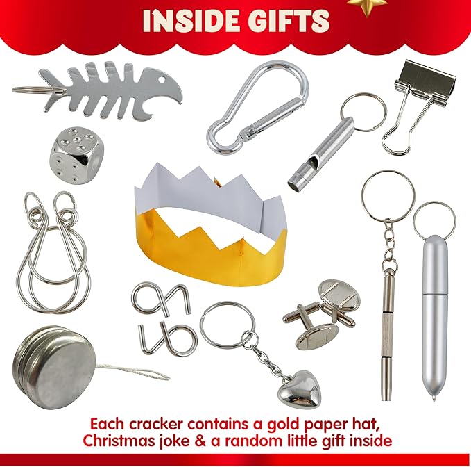 JOYIN 10 Pack Christmas Party Favor Non-Snap Red Deluxe Snowflake Design Party Table Favors with Holiday Party Favor Supplies for Kids and Adults, Christmas Parties, Dinners and Holidays