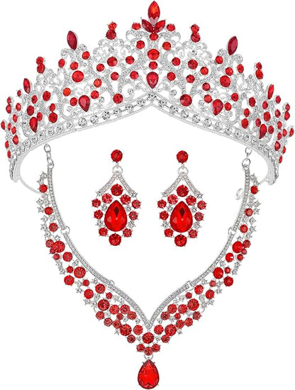 Kamirola Tiaras and Crowns for Women,Tiaras Earrings Necklace, Crystal Bridal Jewelry Set, Costume Party Halloween Prom Pageant Jewelry for Women TR80