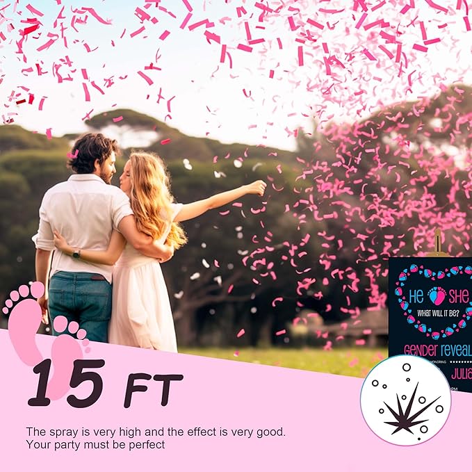 6 Pack Gender Reveal Confetti Cannon | No Powder Confetti Poppers | Ideal for Baby Girl Gender Reveal Decoration (6 Pink)