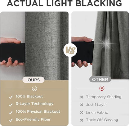 Joydeco Grey Blackout Curtains 120 Inches Long, Extra Long Curtains 120 Inch Length 1 Panel for Bedroom, Thermal Insulated Linen Black Out Curtains with Grommets(100x120, Grey)