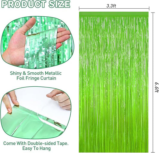 Light Green Tinsel Backdrop Foil Fringe Curtains - 2 Packs Door Streamers Backdrop for Birthday Door Decorations, Party Supplies for Bachelorette, Graduation, Christmas, Disco Decor