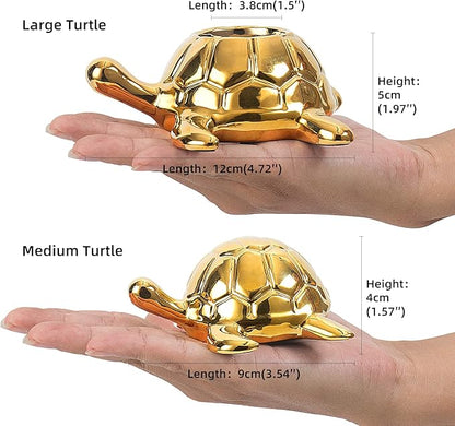 Golden Turtle Statue, Ceramic Turtle Ornament for Home Decor - Gold Tabletop Decoration, Collectible Decor for Elderly, Turtle Sculpture for Bookshelf, Desk, Nightstand