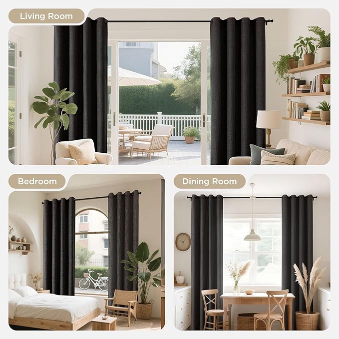 Joydeco Blackout Curtains 63 Inches Long 2 Panels Burg, Room Darkening Curtains for Bedroom, 100% Black Out Textured Thermal Drapes Privacy Protection 2 Panels Set(W52 x L63 Inch, Charcoal Grey)