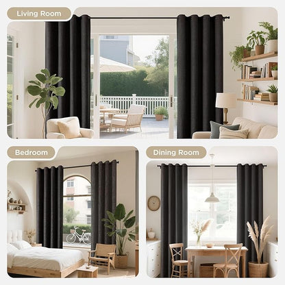 Joydeco Blackout Curtains 95 Inches Long 2 Panels Burg, Room Darkening Curtains for Bedroom, 100% Black Out Textured Thermal Drapes Privacy Protection 2 Panels Set(W52 x L95 Inch, Charcoal Grey)