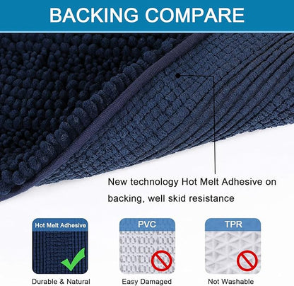 H.VERSAILTEX Navy Blue Bathroom Rugs 2 Piece, Bath Mat Set Slip-Resistant Extra Absorbent Soft and Fluffy Striped Chenille Bath Rugs, Floor Mats Dry Fast Machine Washable (20" x 32"/17" x 24")