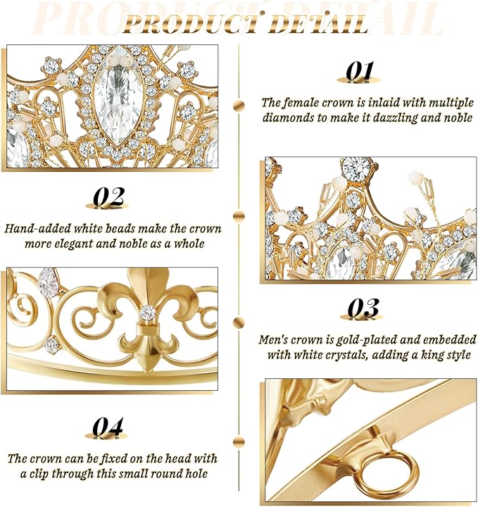 Henoyso 4 Pcs Prom King and Queen Crowns for Men Women Halloween Party King Queen Tiara Headband Homecoming Party Favor