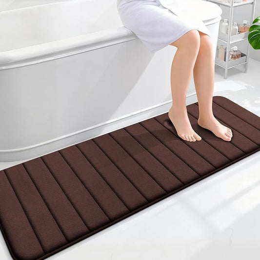 OLANLY Memory Foam Long Bathroom Rugs Runner 59x20, Super Soft Absorbent Bath Mat, Quick Dry, Machine Washable Shower Floor Rugs, Bathmat Carpet, Bathroom Home Decor Accessories, Brown