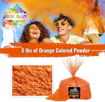 Color Blaze Holi Colored Powder - 5 lbs of Orange Powdered Color - for Fun Runs, Color Toss, Rangoli, Powder War, Backyard Party & Festivals - Pack of 1 Colorful Bag - 5 Pounds in Bulk - Orange
