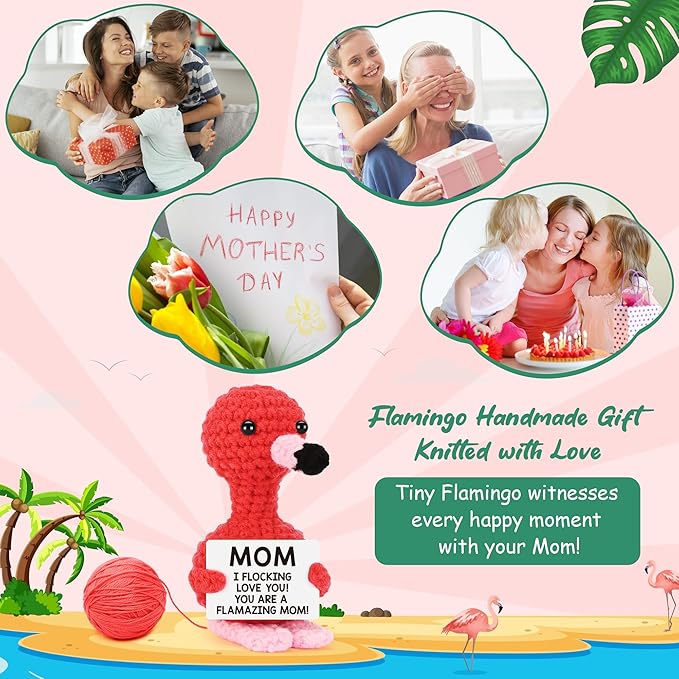 Gifts for Mom Christmas Mom Gifts from Daughter Son, Xmas Stocking Stuffers Love Mother Birthday Card Gift for Mother in Law Stepmom Mama , Funny I Love You Mum Present Handmade Crochet Flamingo