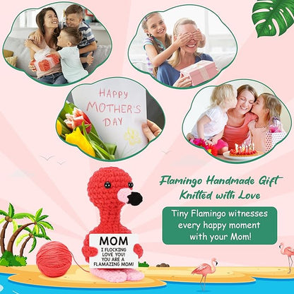 Gifts for Mom Christmas Mom Gifts from Daughter Son, Xmas Stocking Stuffers Love Mother Birthday Card Gift for Mother in Law Stepmom Mama , Funny I Love You Mum Present Handmade Crochet Flamingo