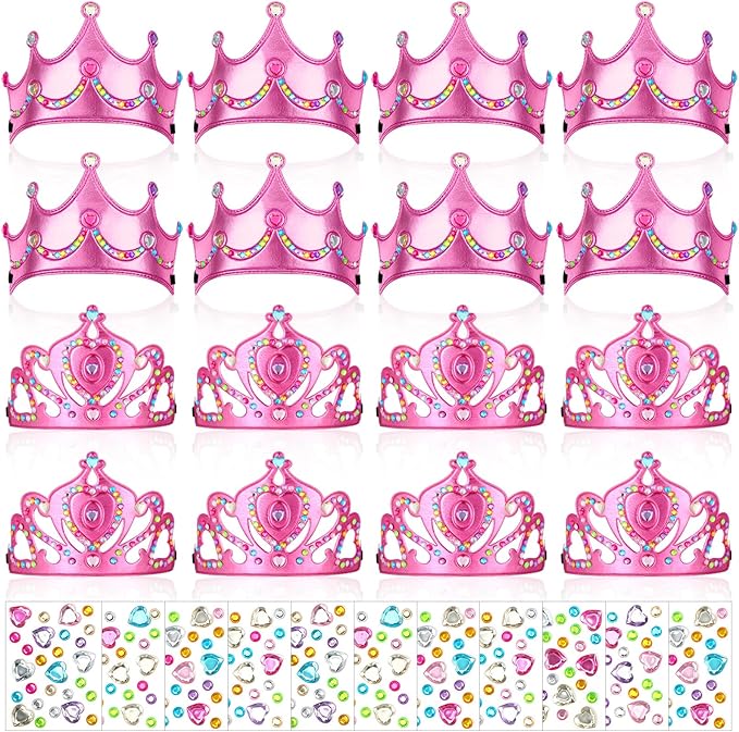 Yaomiao 44 Pcs Foam Crowns for Kids Princess Tiaras Crowns Bulk Diamond Sticker Making Kits for Birthday Party Supplies