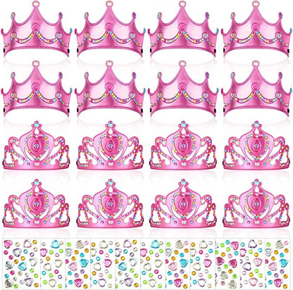 Yaomiao 44 Pcs Foam Crowns for Kids Princess Tiaras Crowns Bulk Diamond Sticker Making Kits for Birthday Party Supplies